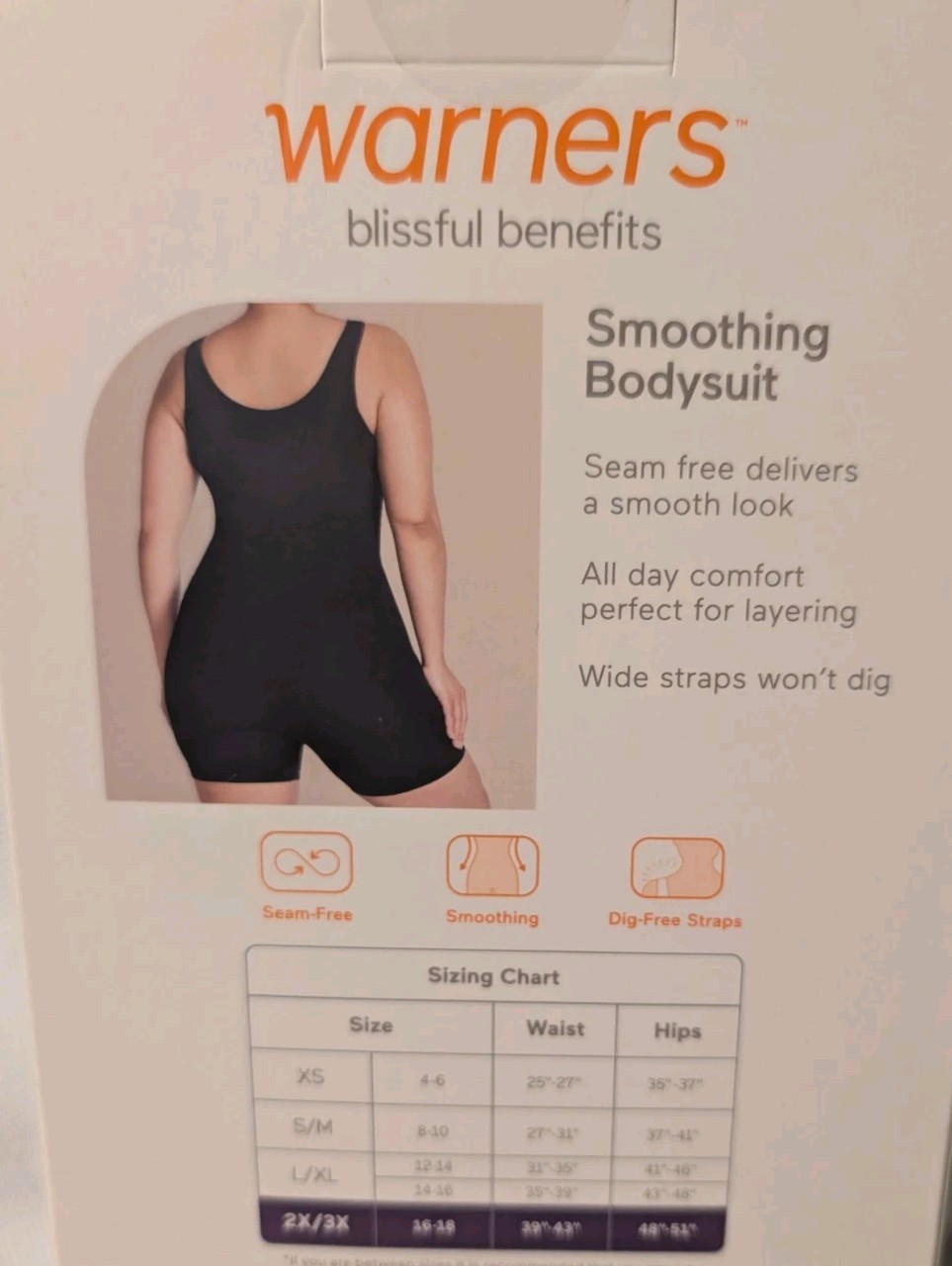 Warner’s Shapewear Bodysuit Tummy Control Seamless Smoothing Romper Black 2X/3X