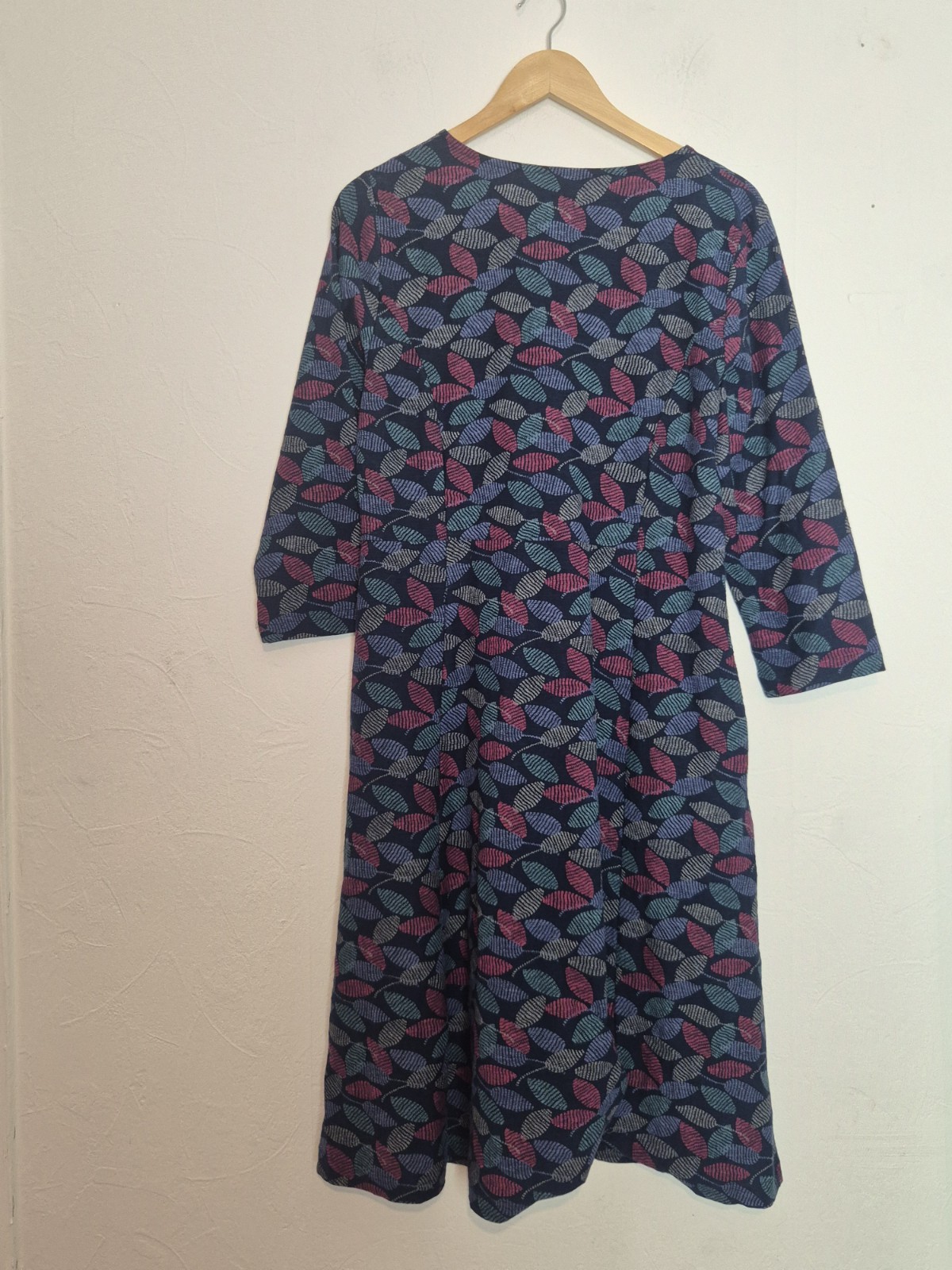 Adini Brand New Tags Navy Blue Leaf Print Juliet Dress UK Size Large L BNWT A02