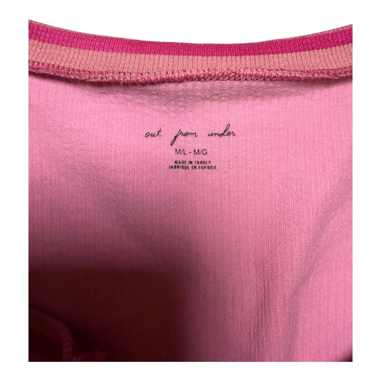 Out From Under Pink Ribbed Split Neck Crop Top Long Sleeve M/L Urban Outfitters