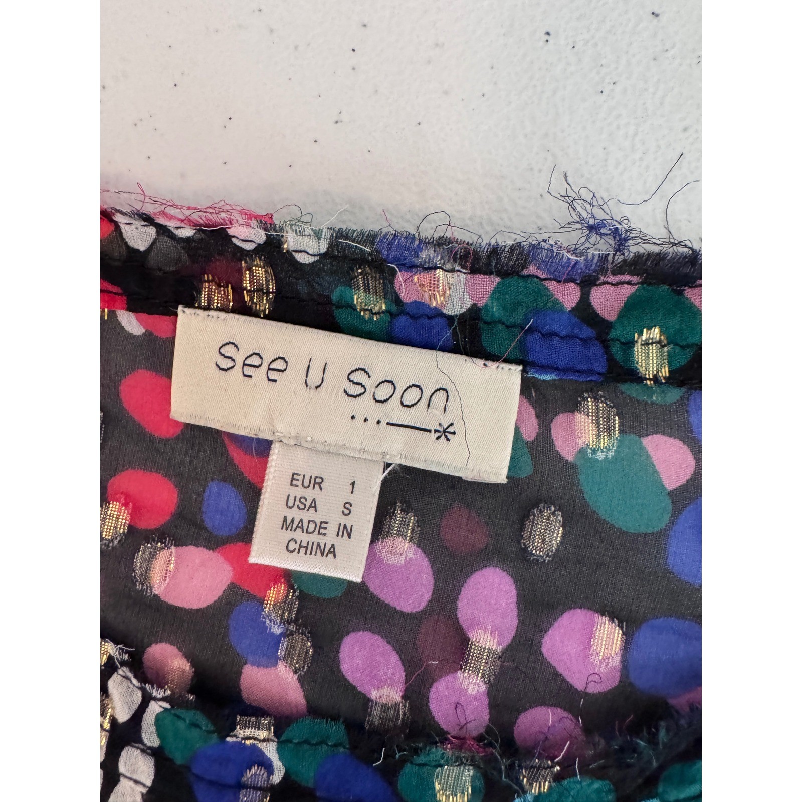 See U Soon 100% Silk Abstract Polka Dot Metallic Blouse Small gf