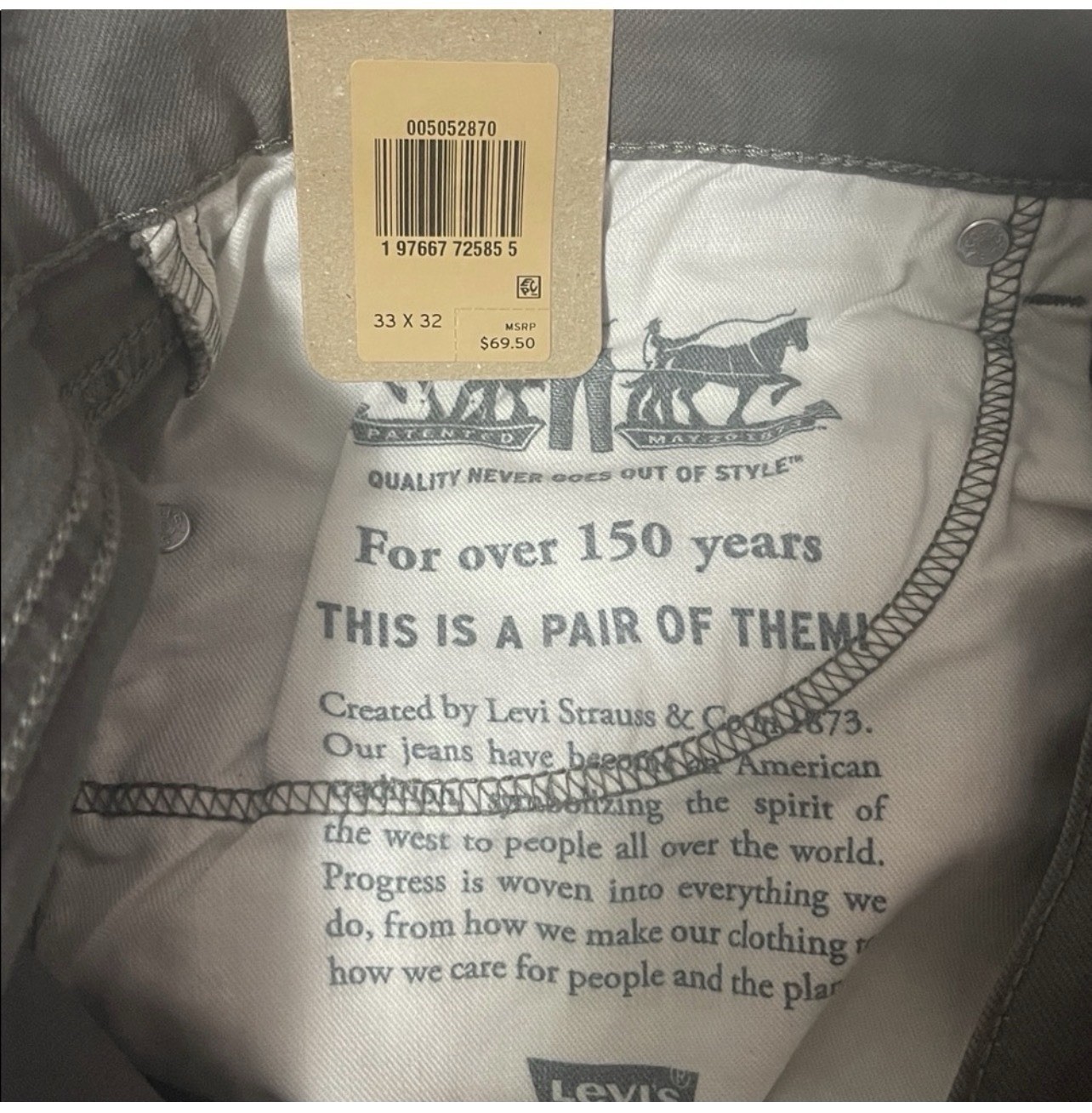 Levi’s 505 Series Regular Fit Stretch Straight Gray Men’s Jeans Denim Classic