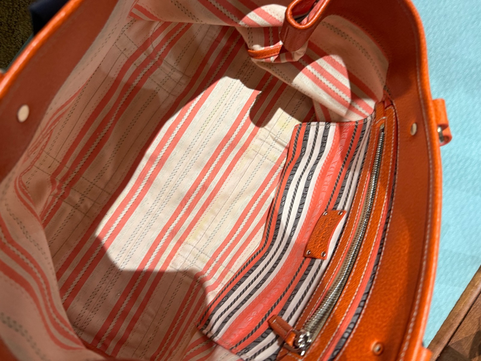 PRADA Authentic Tote Bag Canvas Orange Beige w/Silver plated hardware