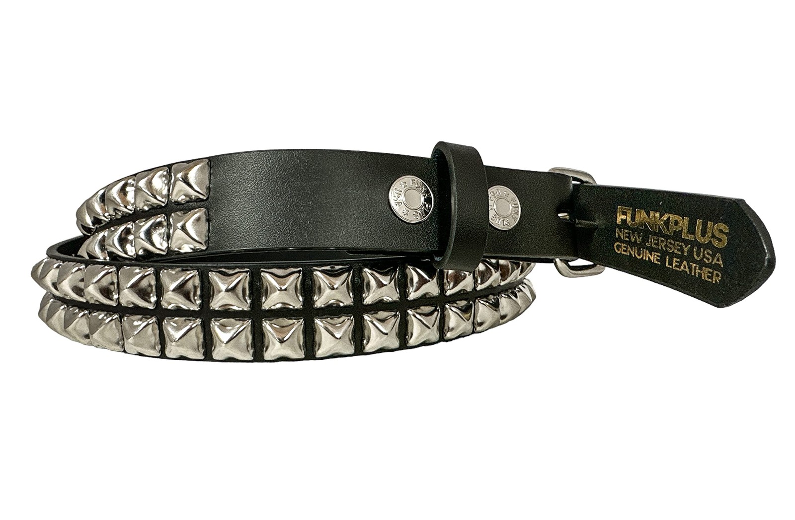 Funk Plus Two Row Pyramid Stud Belt Made In USA Genuine Leather M-34, Black