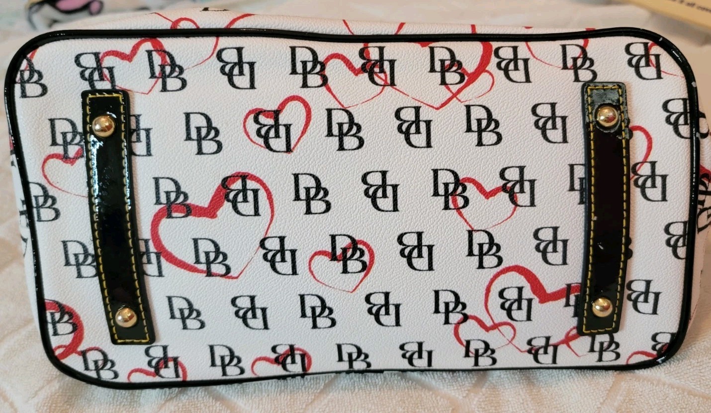 Dooney & Bourke DB Heart Print Satchel White Black Red Coated Canvas Bag