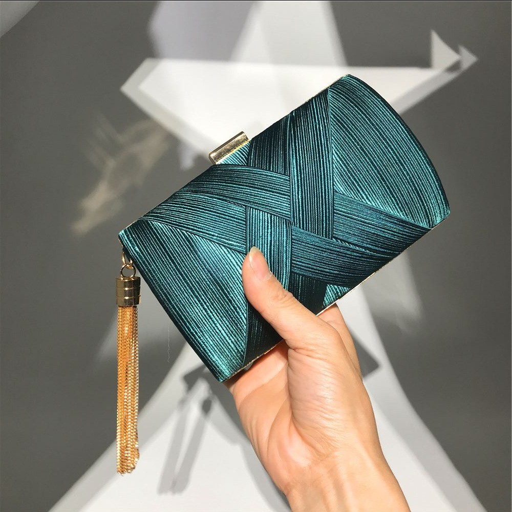 Women’s Satin Tassel Evening Clutch Bag Chain Strap