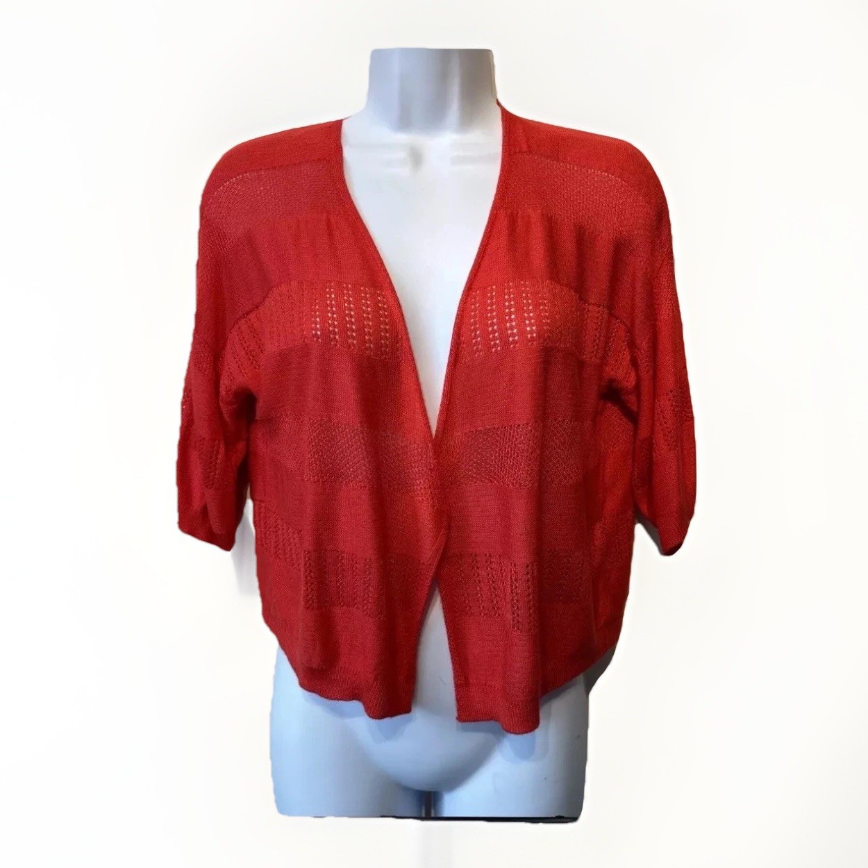RED CROP CARDIGAN SHRUG KNIT JACKET ANY SEASON ANY OCCASION SZ L 16