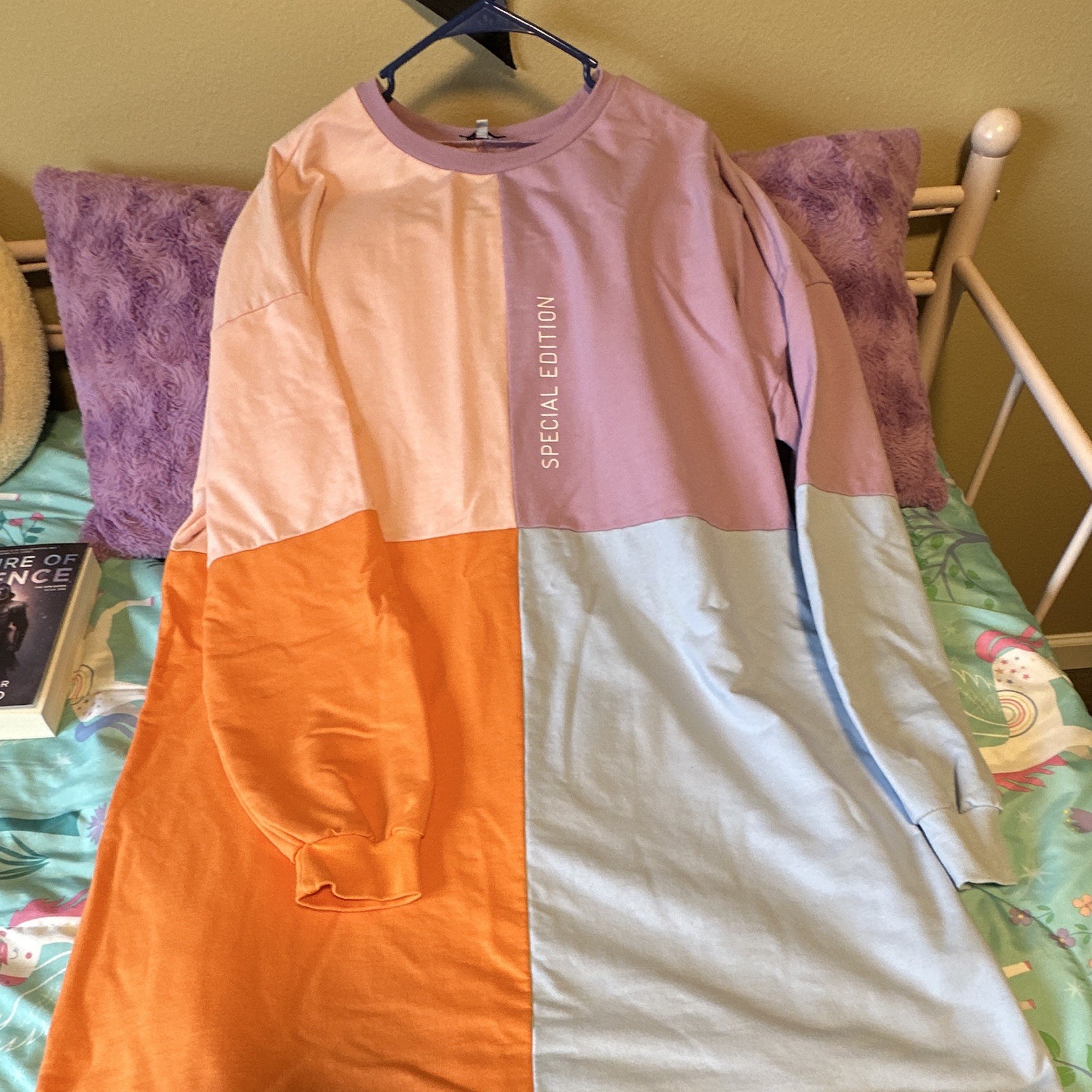 Fashion Nova Colorblock Multicolor Long Sleeve Crew Neck Jersey Cotton Tee 3X
