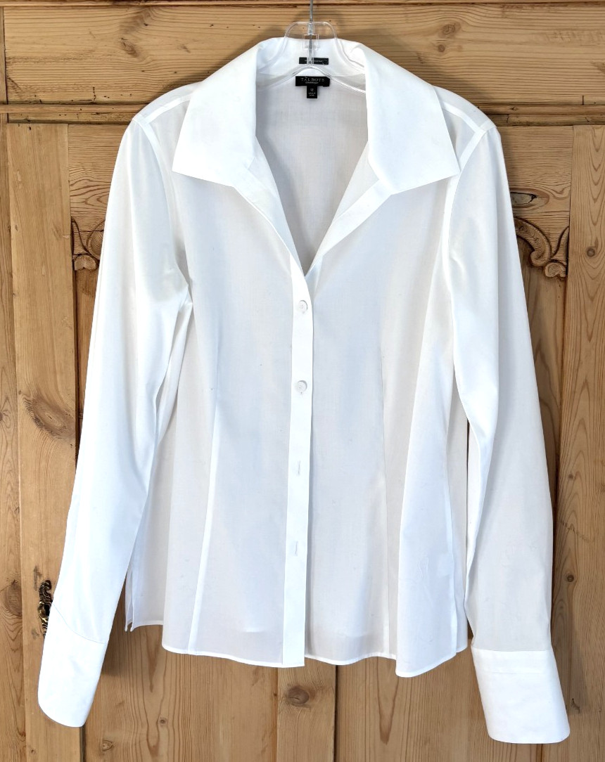 Talbots no Iron White Long Sleeve Button Up Shirt Blouse Sz 12