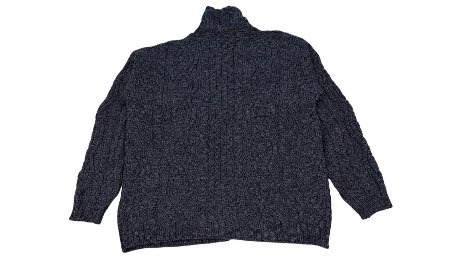 Aran Crafts Merino Wool Zip Cardigan Sweater Ireland Cable Knit XL New Navy