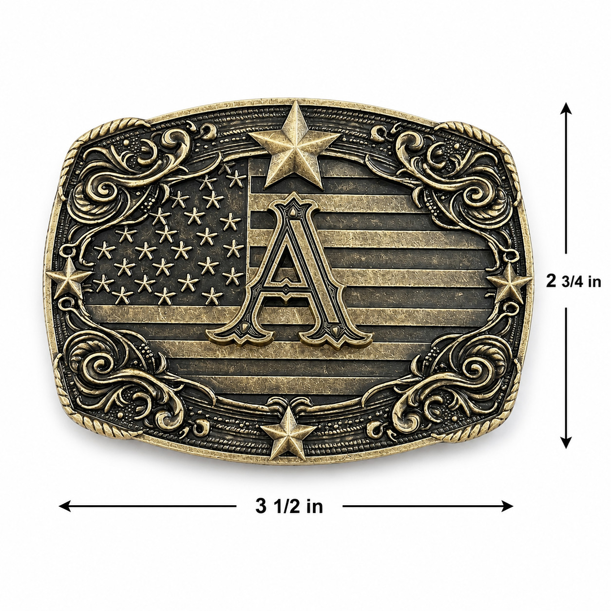 USA Flag Initial Belt Buckle Western Cowboy Patriotic Monogram Fits 1.5 Belt
