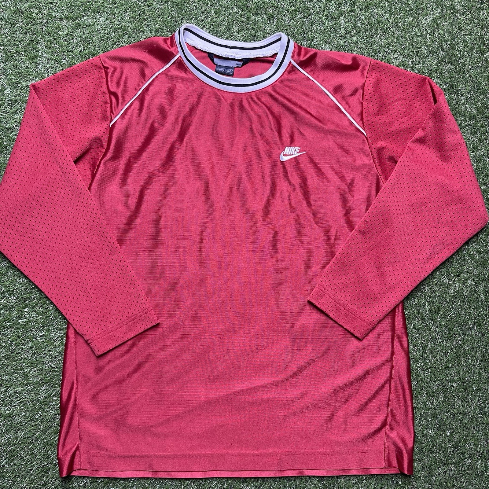 Vintage Nike Shirt Mens L Red Soccer Jersey GK Dazzle Shiny Silky Cyber Y2K
