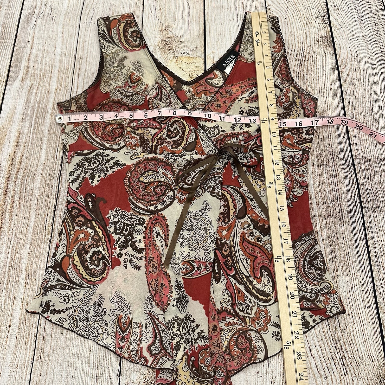 Vintage A.Buyer Tank Top Size Medium Y2 Babydoll Asymmetric Brown Fairy Grunge