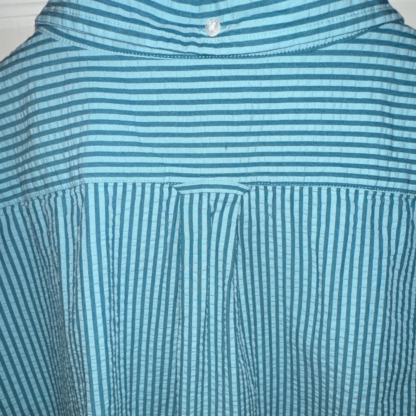 Lands End Men’s Green Striped Short Sleeve Seersucker Shirt Size 2XL