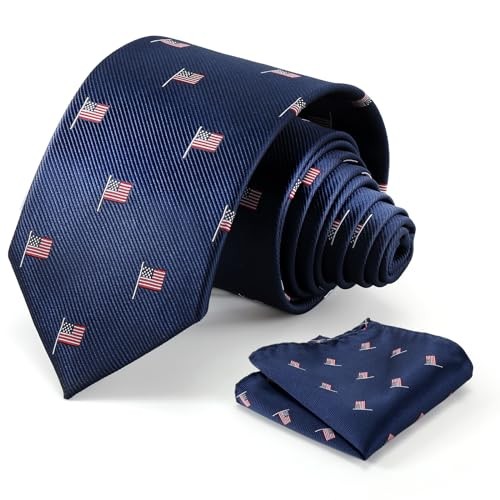 Men’s American Flag Tie Set 3.27″ (8.3CM) USA Flag Neckties and Navy Flag