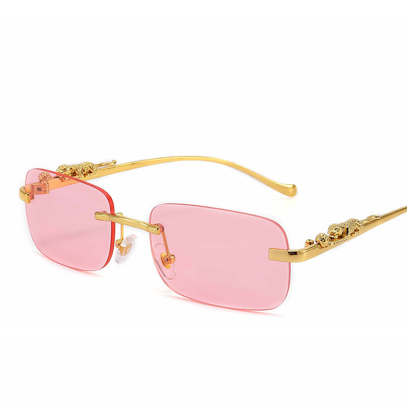 Rimless Rectangle Sunglasses Classic Frameless Eyewear Retro Candy Color Glasses
