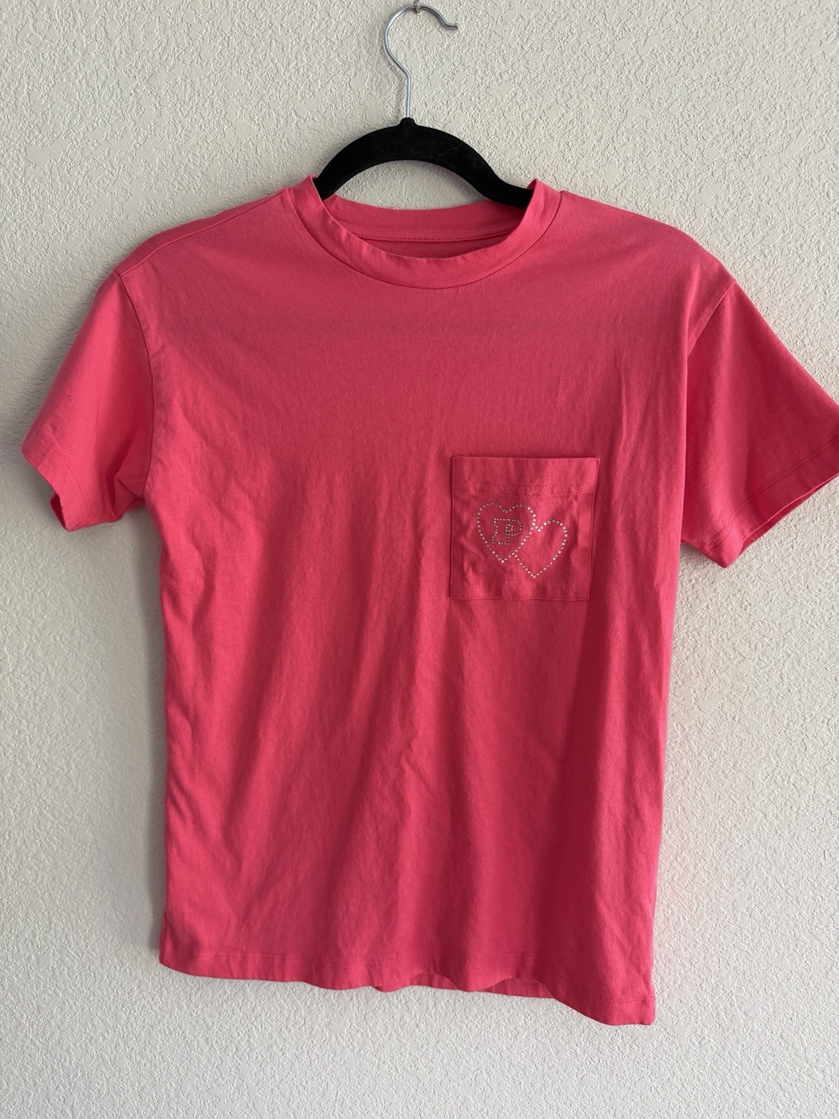 Victoria’s Secret PINK Perfect Cotten Tee ~ Double Bubble Heart Bling ~XS~