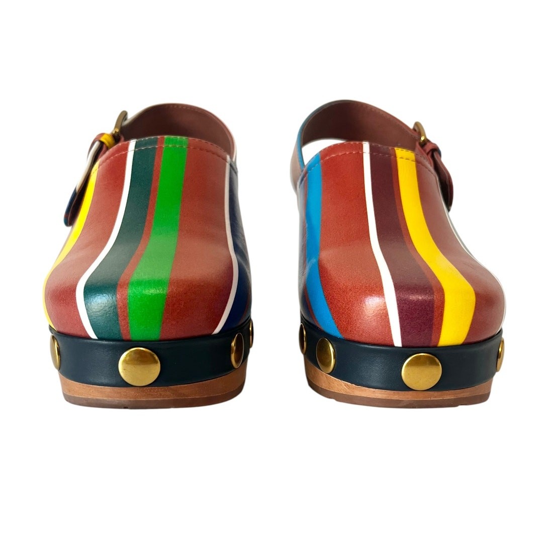 Charlotte Stone Jona Kite Stripe Multi Color Wood Platform Slingback Clog Size 6