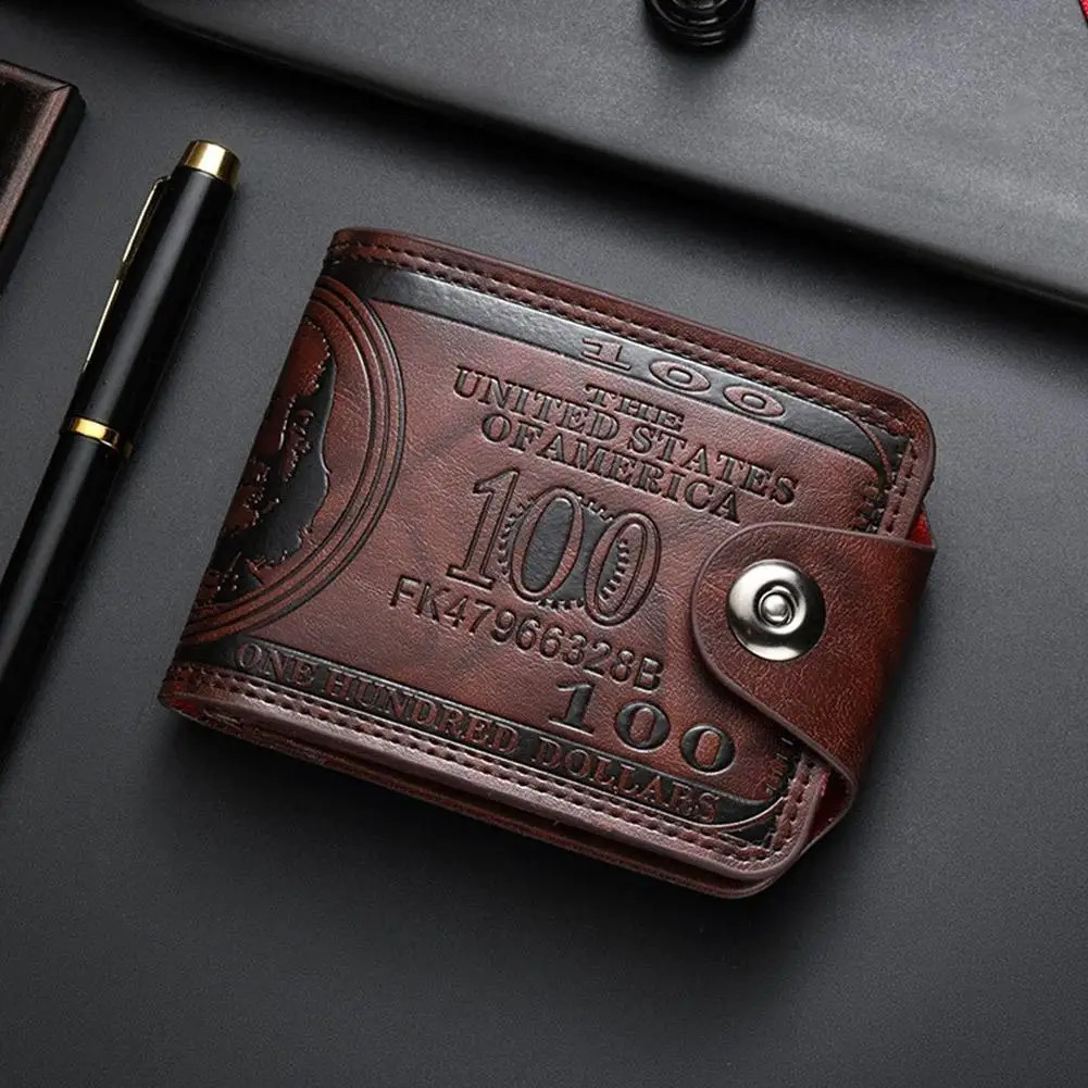 Men’s Wallets with 100 US Dollar Pattern Hasp Male Leather Wallet with Zipper
