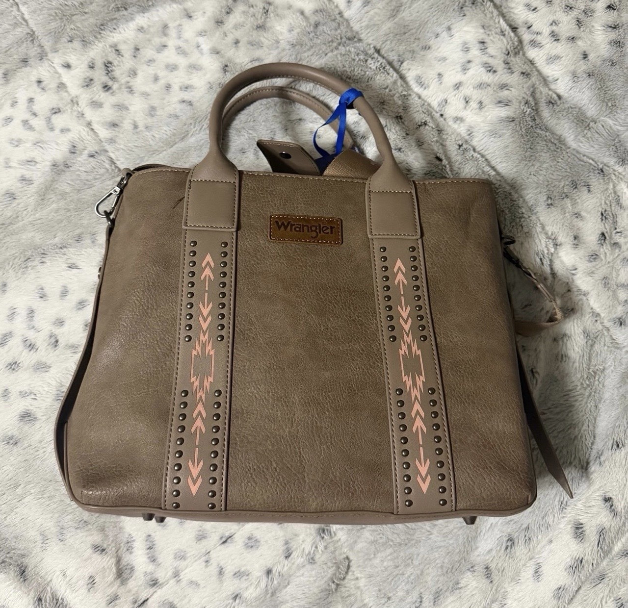 Wrangler Western Studded Brown Satchel Tote Double Handles Detachable Strap