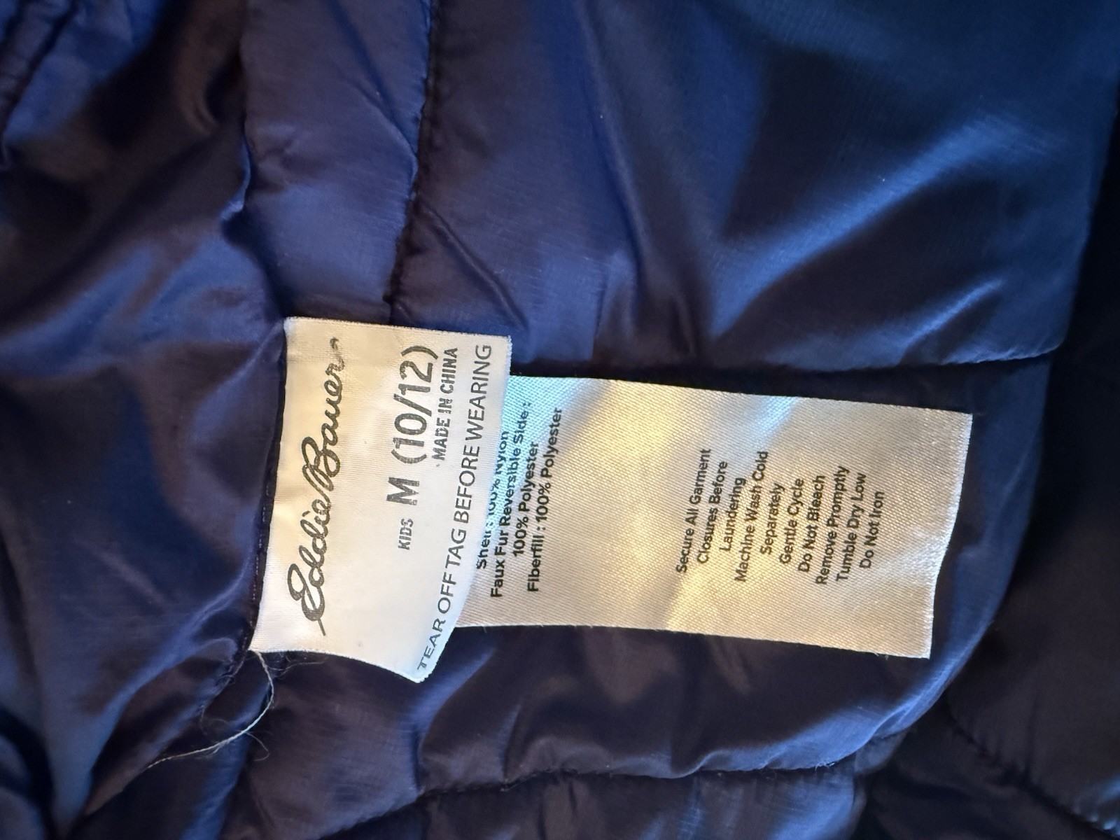 Eddie Bauer Kids Reversible Faux Fur Puffer Jacket Turquoise Navy Blue MED 10-12