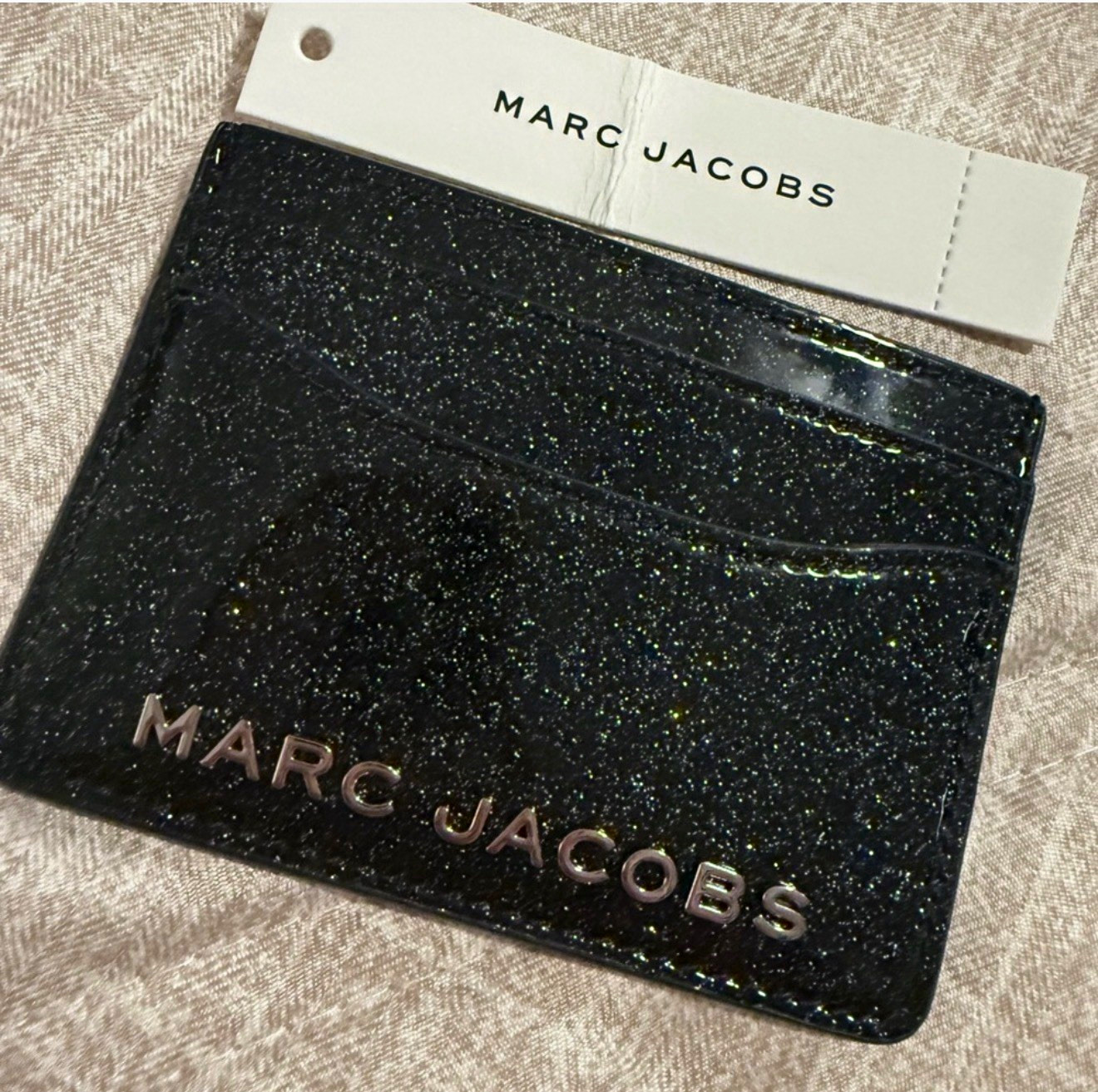 Marc Jacobs Black Glitter Business & Credit Card Case Wallet Holder