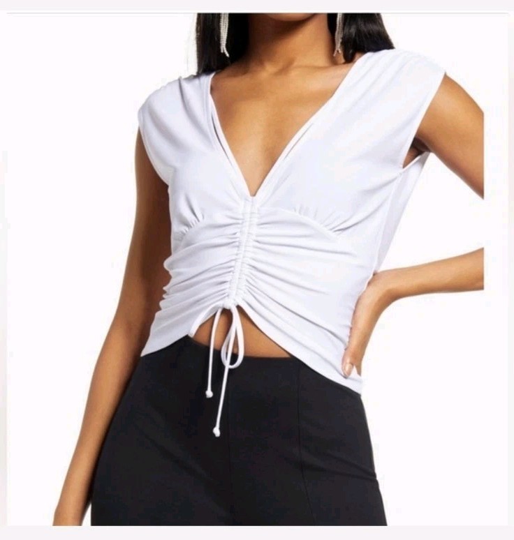Open Edit Womens Shirt White Size Small Cinched Crop Top