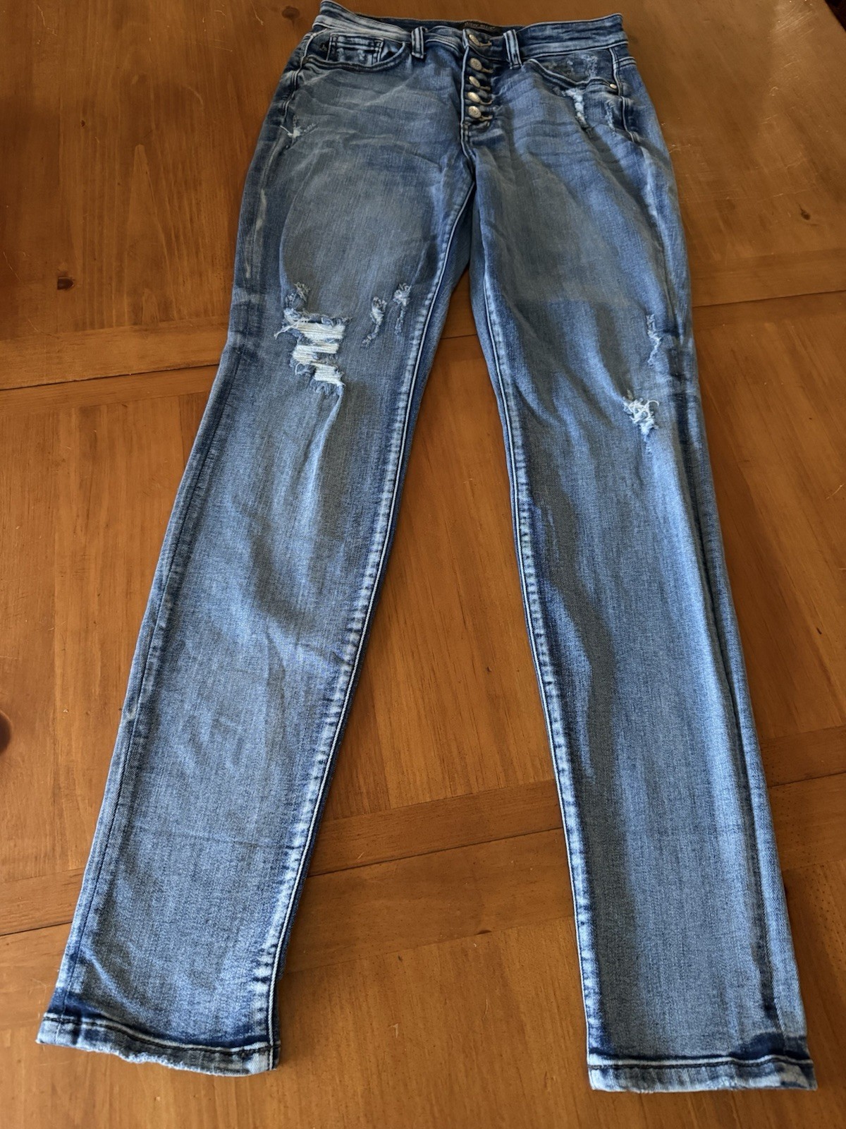 Judy Blue Medium Wash High Rise Boyfriend Stretch Distressed Button Fly Jeans