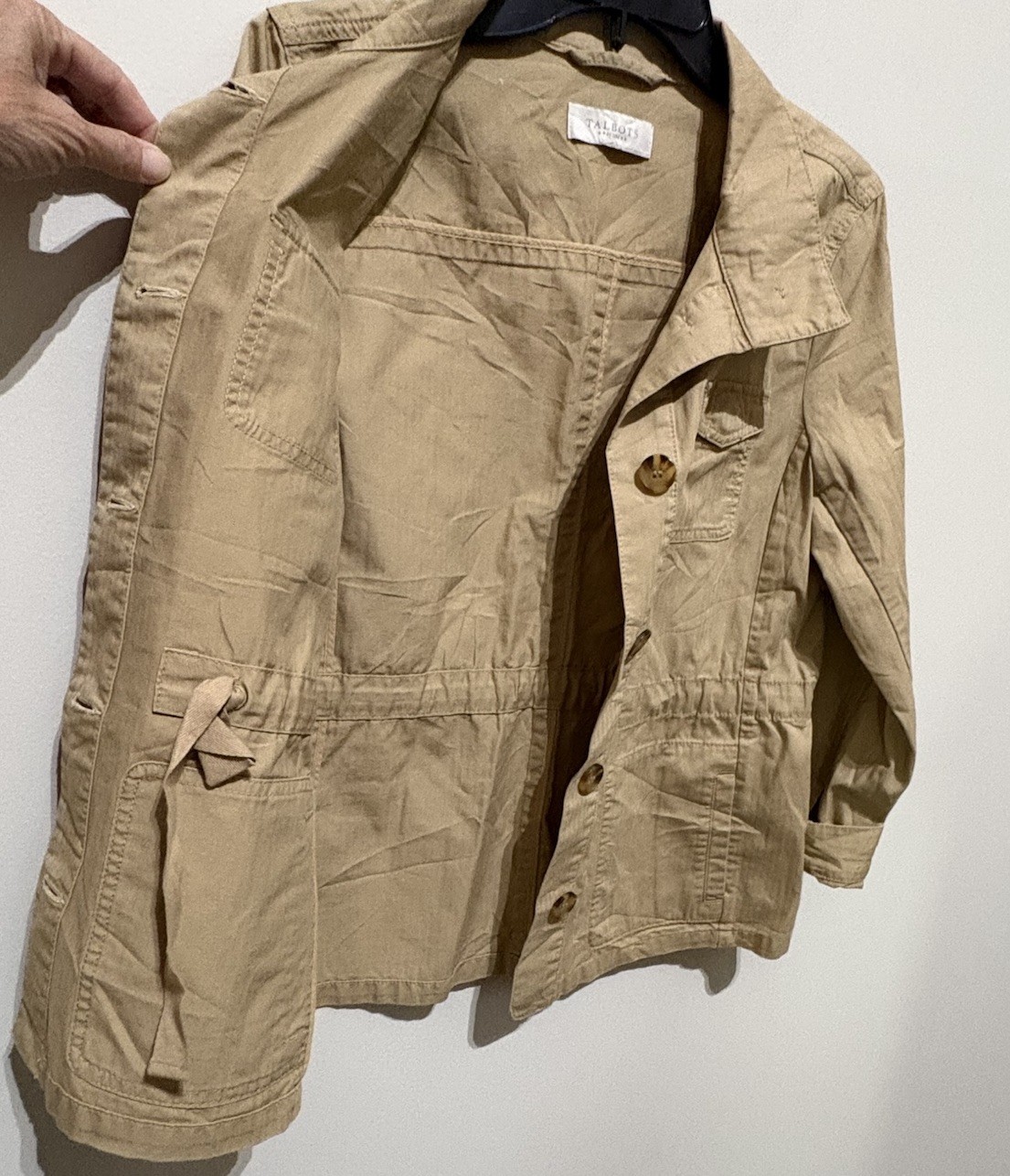 Talbots Petites Safari Utility Jacket PS Tan Beige Military Travel Cotton Blend