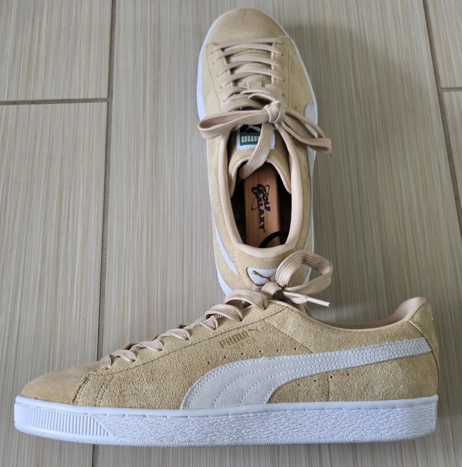 Size 10 Puma Suede Classic+ Beige Mens Lace-Up Athletic Sneakers 363242-08