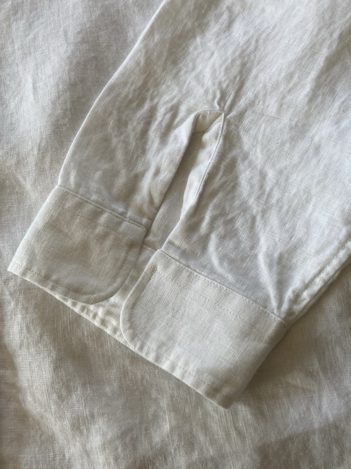 Chaps *Logo* White Button Up Collared Blouse 100% Linen SZ XL 3/4 Split Sleeve