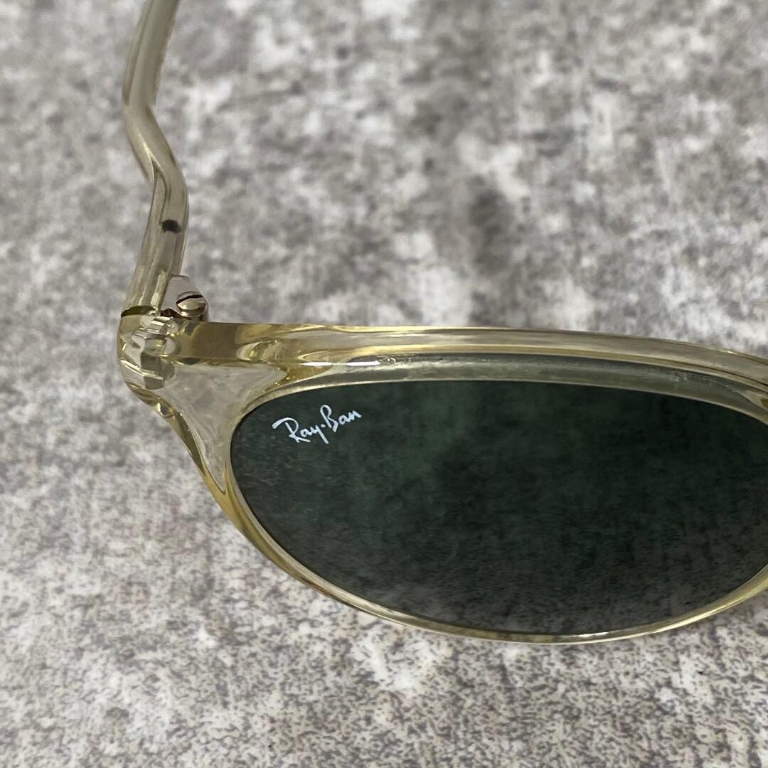 Ray Ban Bausch Lomb Clear Frame Round Sunglasses Vintage 1990s Green Lens B&L