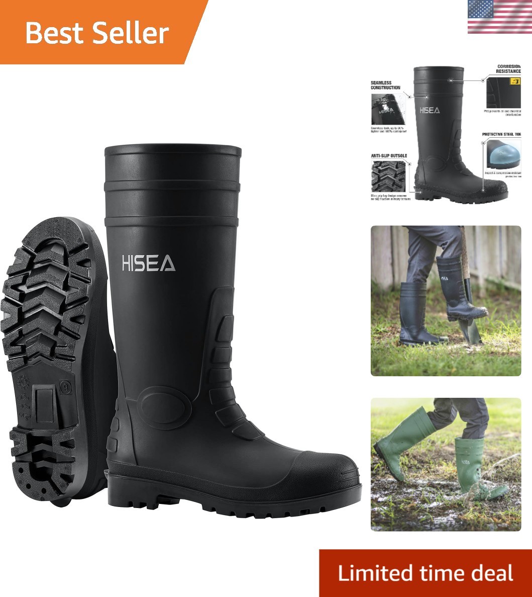 Men’s Steel Toe Rain Boots PVC Rubber Boots, Waterproof Garden Fishing Outdoo…