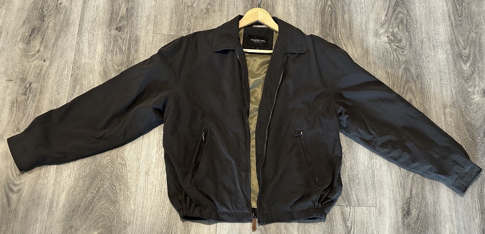 London Fog Lightweight Bomber Jacket Brown Drab Full Zip Windbreaker *Pre-Owned*