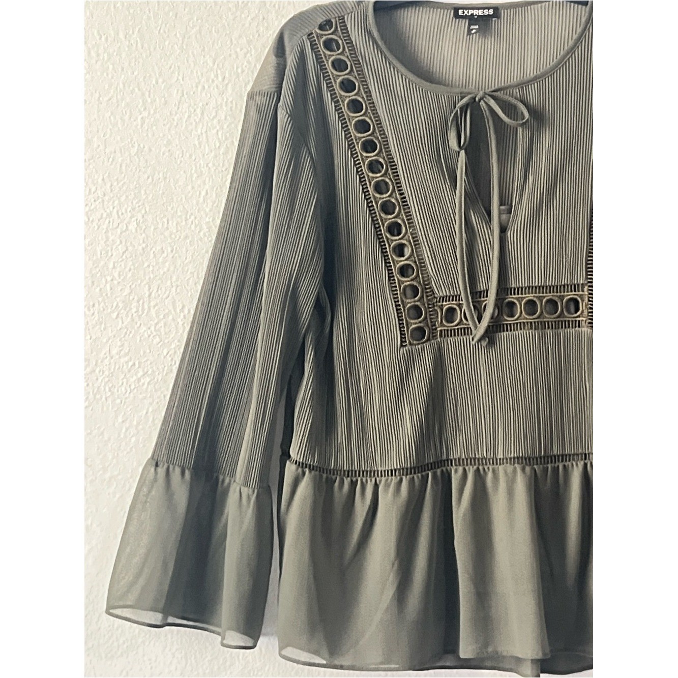 Urban Expressions Olive Green Lace-Trim Peasant Tunic, Size M
