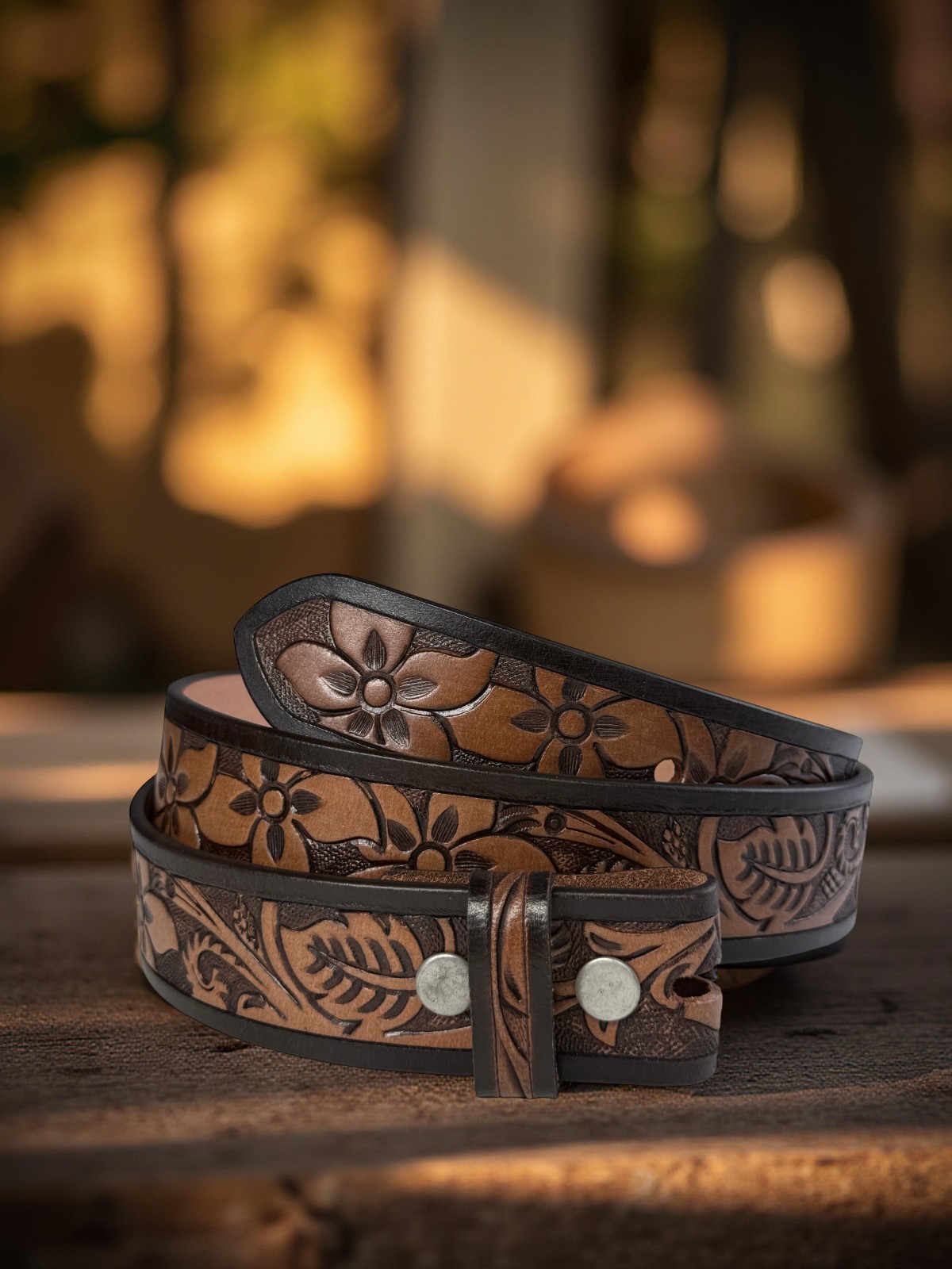 Women’s Western Leather Belt, Floral Embossed Cowgirl Hand Tooled Belt 1-1/2″