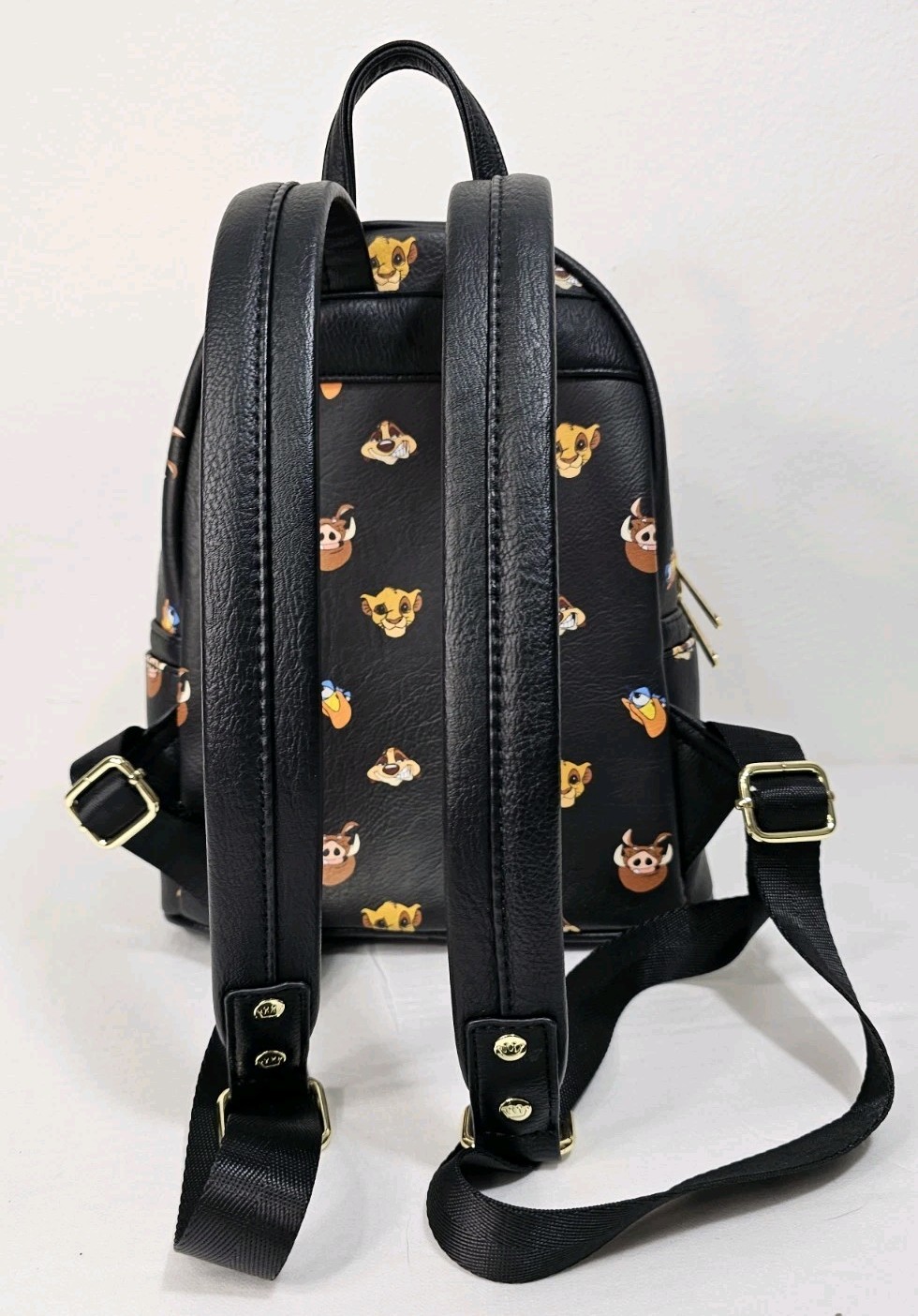 Loungefly Lion King Simba Timon Pumbaa Rafiki Faces Black Mini Backpack EUC