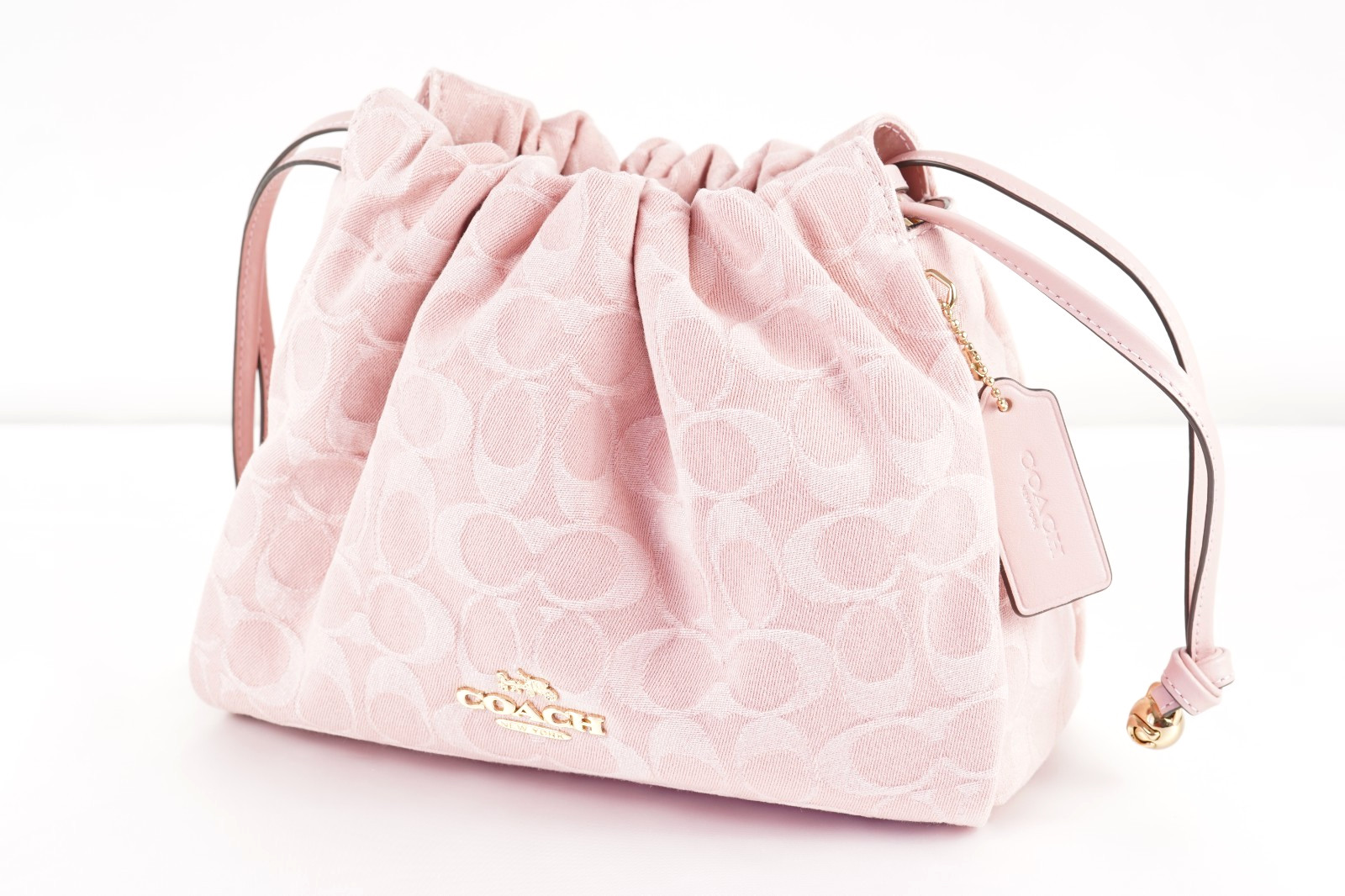 COACH Faye Drawstring Bag Signature Denim Light Pink CFD03 IMNH1 Ships in 24H