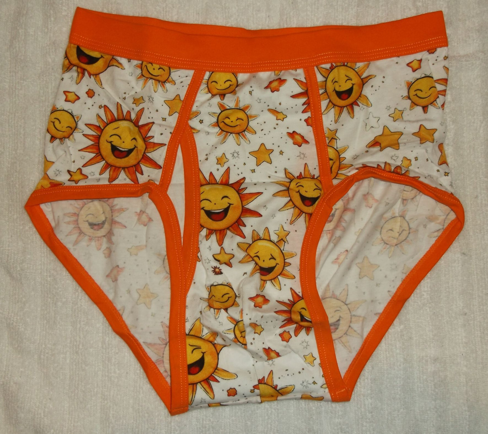 Men’s Sun and Stars Pattern Adult Briefs Underwear Orange Waistband S, M, L, XL