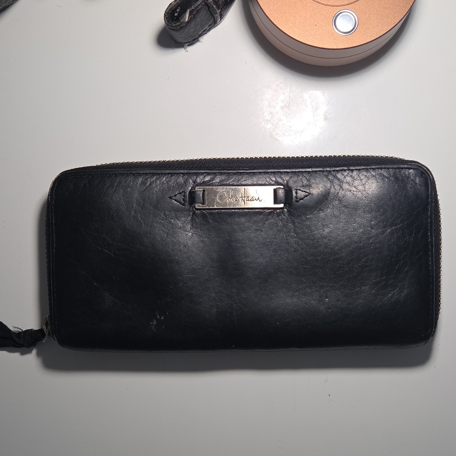 Cole Haan Black Shoulder Bag Zip Top Buckle Accents Adjustable Strap Dust Bag.