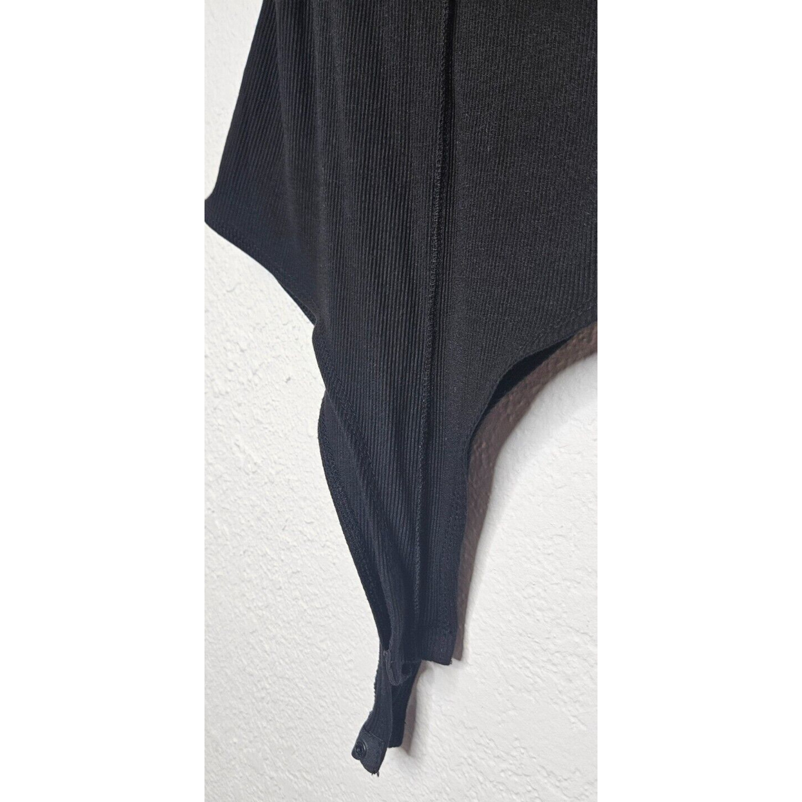 BP Womens Front Seam Bodysuit Small Black Ribbed Knit Sleeveless Funnel Neck Top