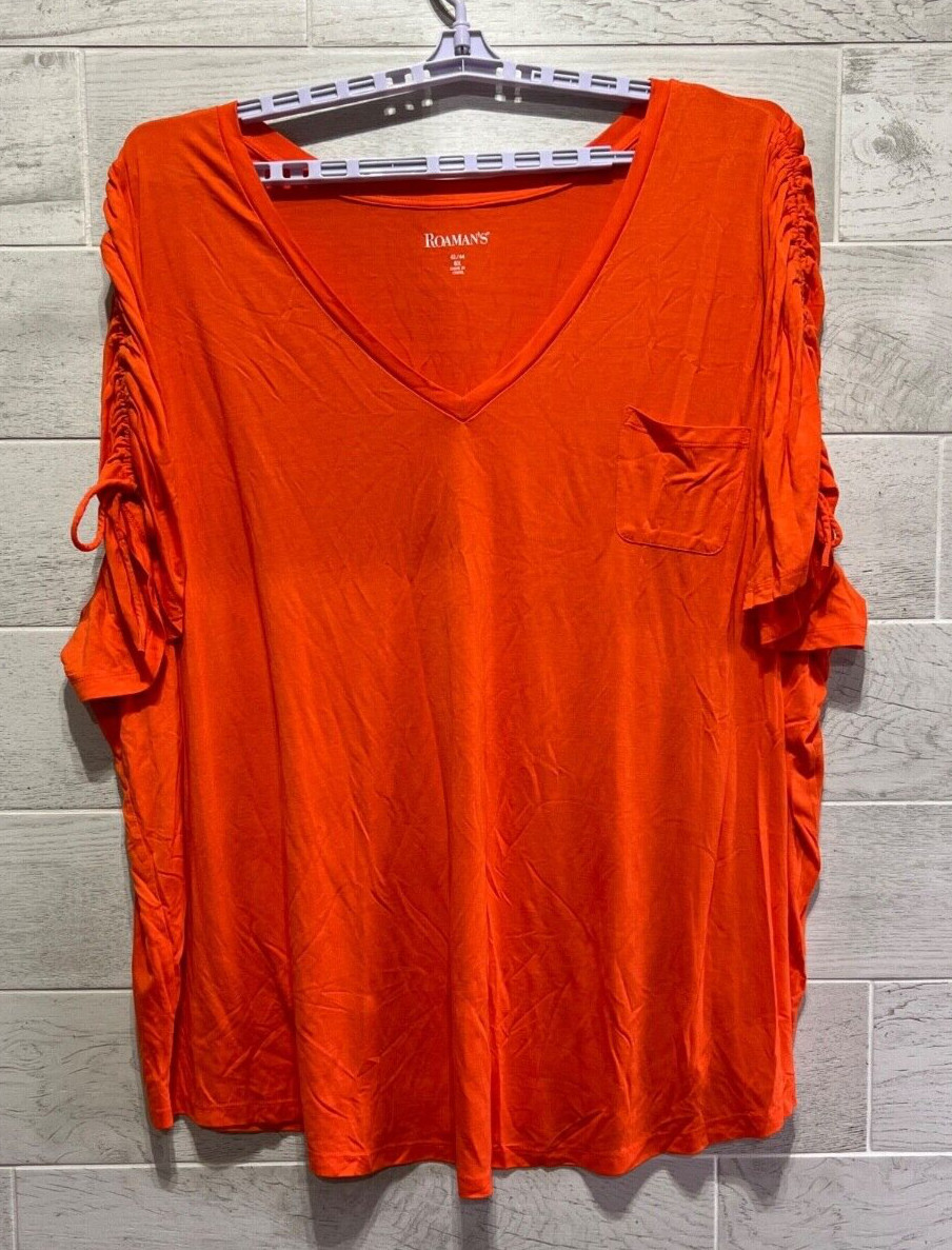 Roamans Womens Size 6X (42/44) Vneck Ruched Sleeve Ultra Femme Tunic