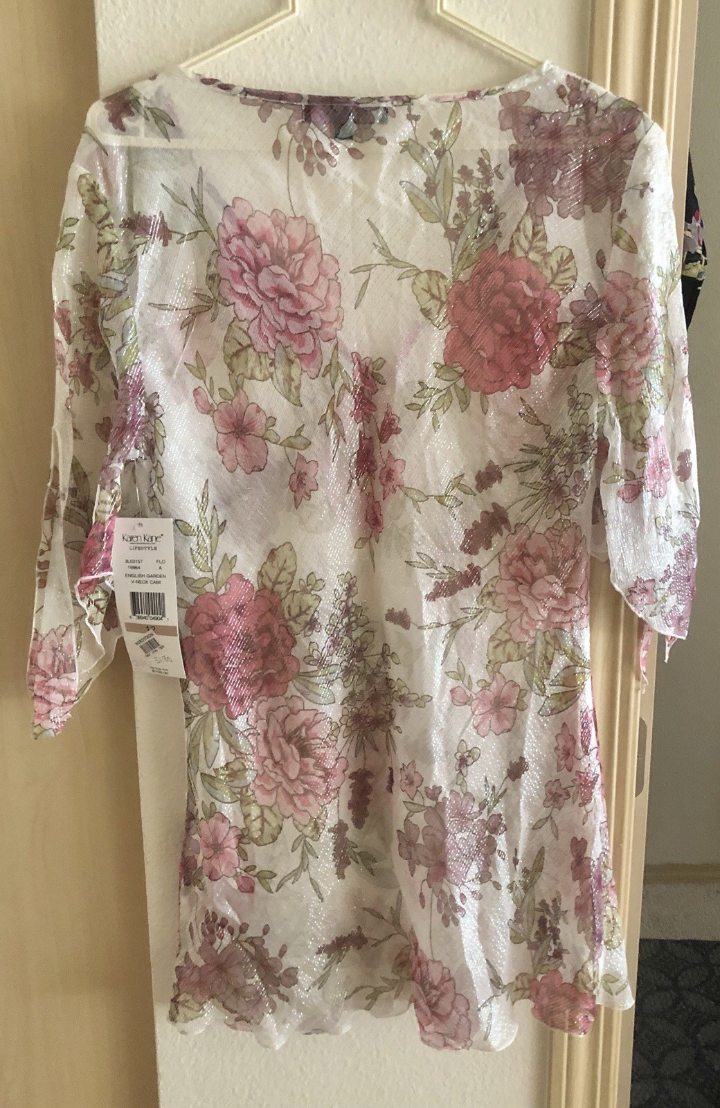 VTG Karen Kane Cami Tunic Top Silk Sheer Floral Shimmer Fairy NWT $108 Size 12