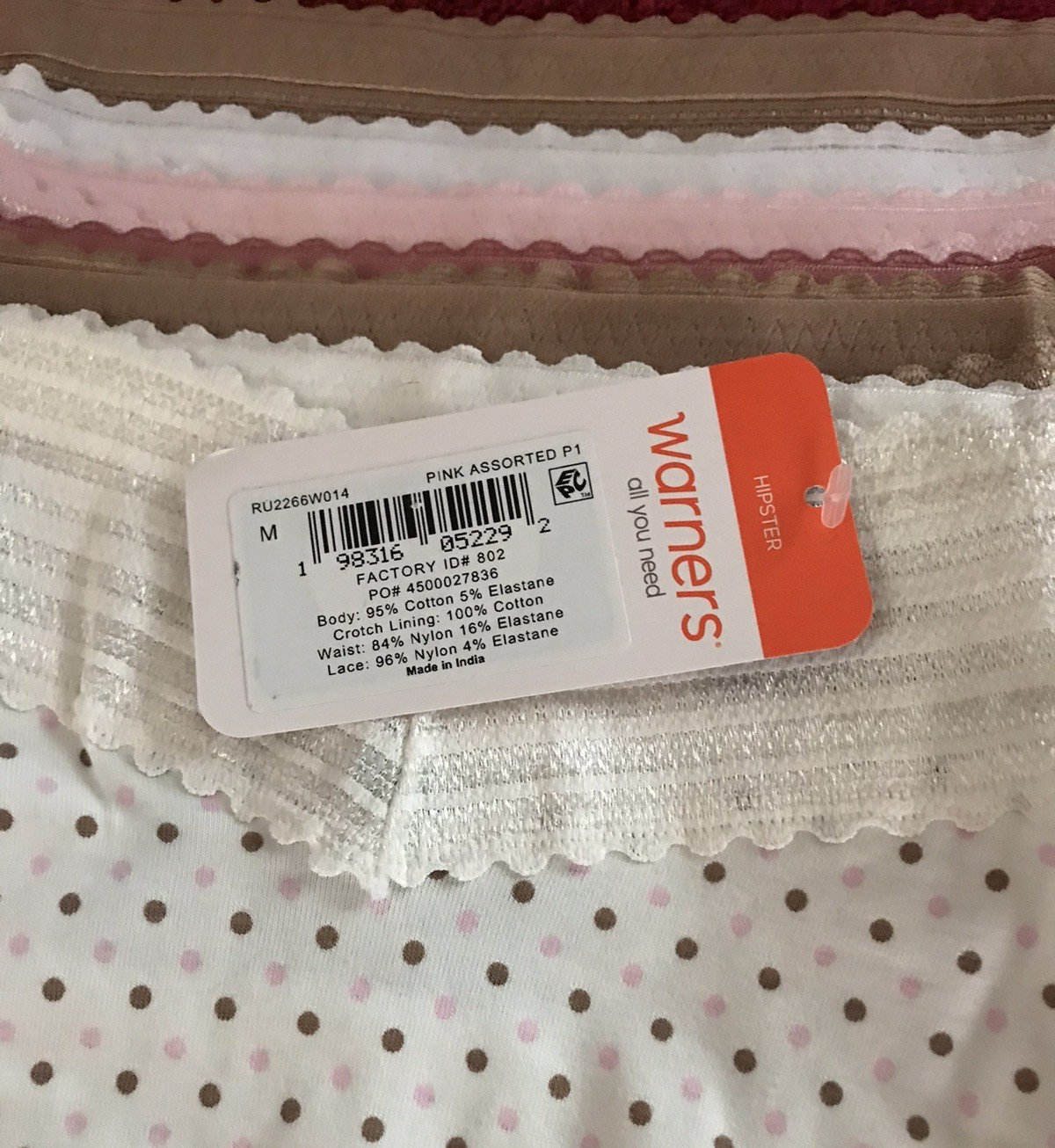 Warners Hipster Panties Underwear Lace Top (6-Pack) Women’s Sz M Cotton Stretch