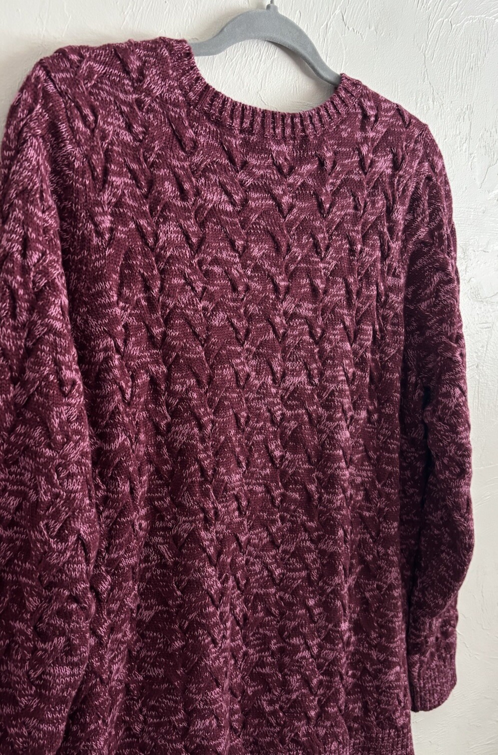 Lands’ End “Drifter” Burgundy/Pink Long Sleeve Cotton Cable Knit Sweater Size XL