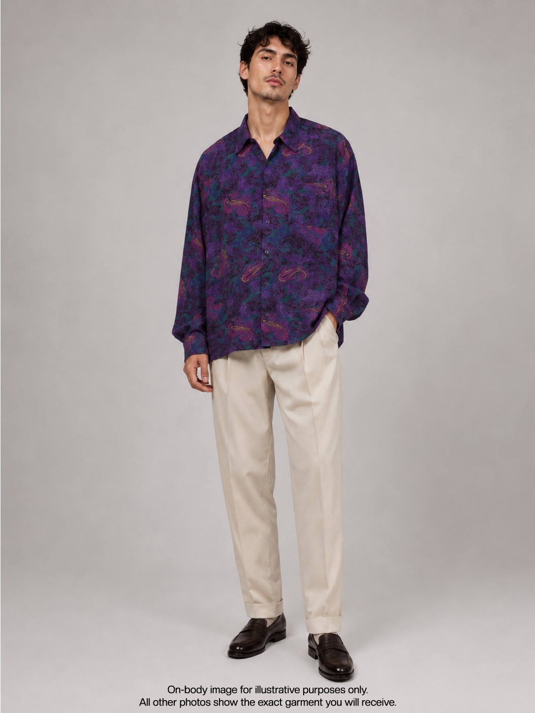 90s Christian Dior Silk Paisley Shirt – Purple/Teal Abstract Pattern Fits L-XXL