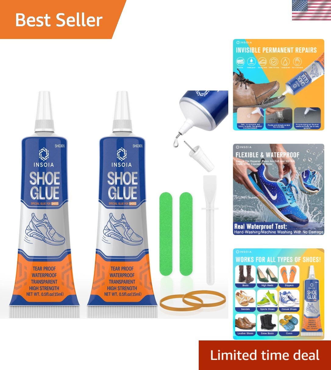 Shoe Glue Sole Repair Kit, Heavy Duty, Clear Shoe Adhesive, Waterproof, Flexible