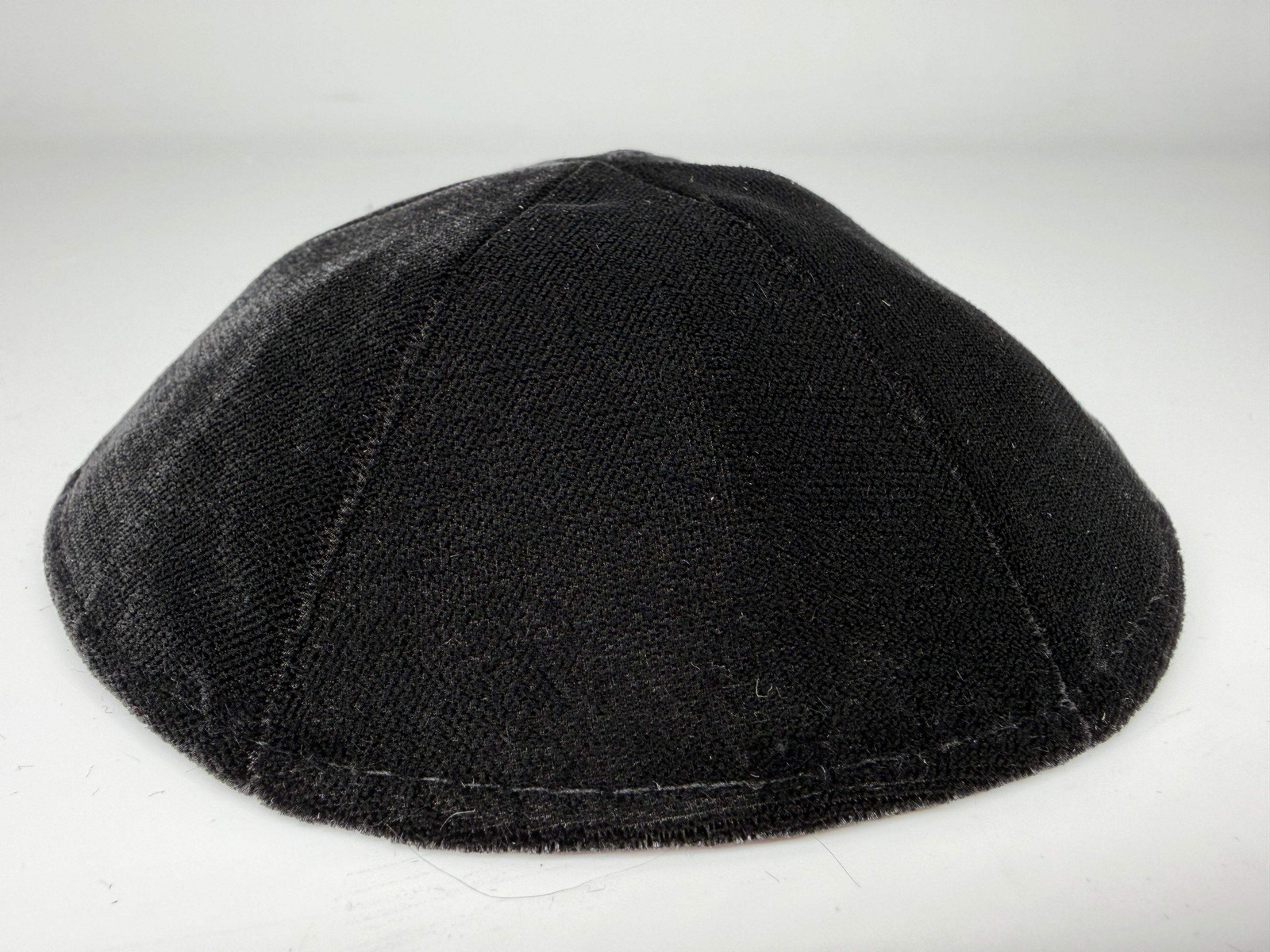 Black 6-Panel Kippah No Trim Classic Minimal – Velvet or Plush Finish
