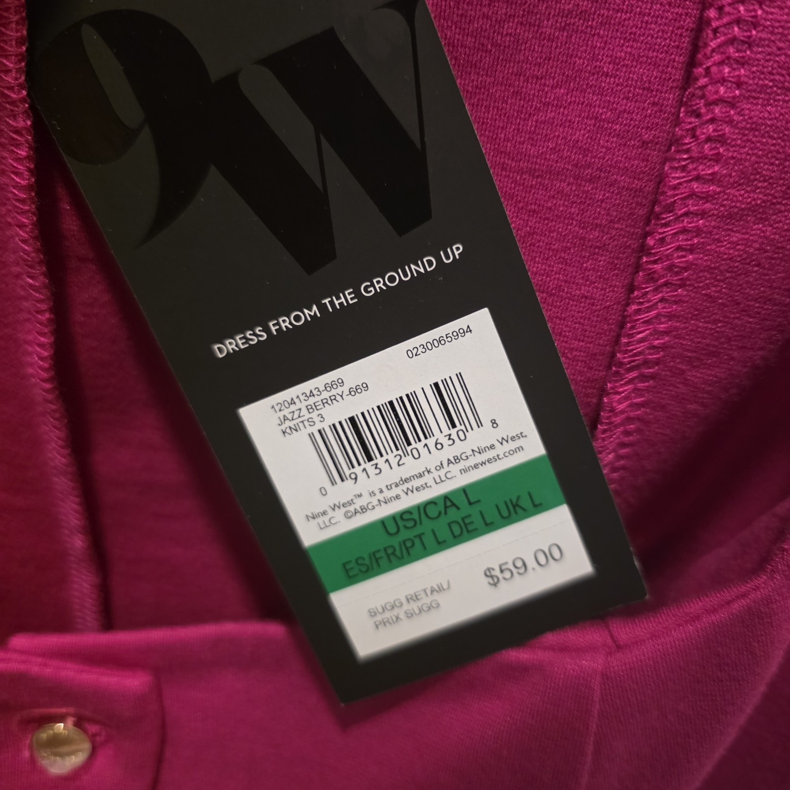 Womens Top Nine West Fushia Size Large NWT