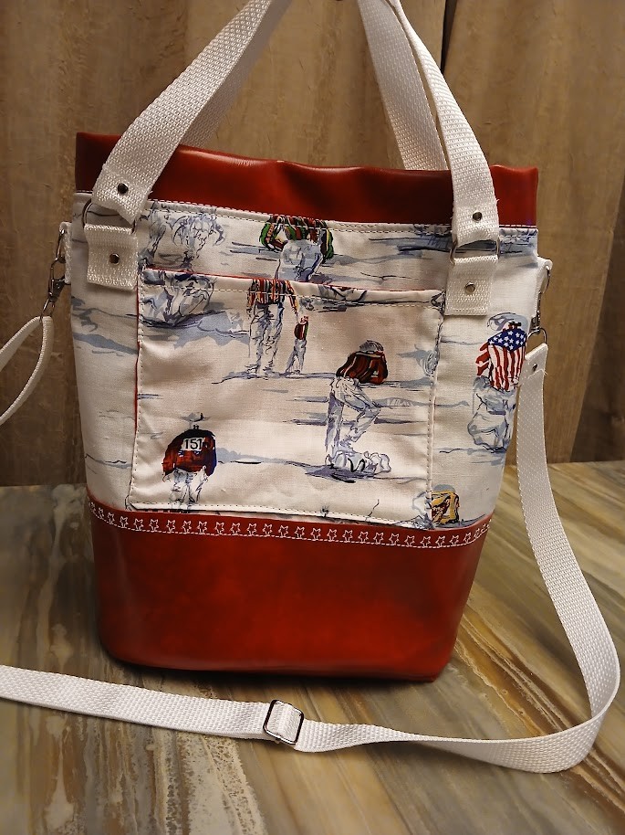 New Bucket Saddle Bag Purse Tote Red White Cowboy Rodeo Southwestern Pleather