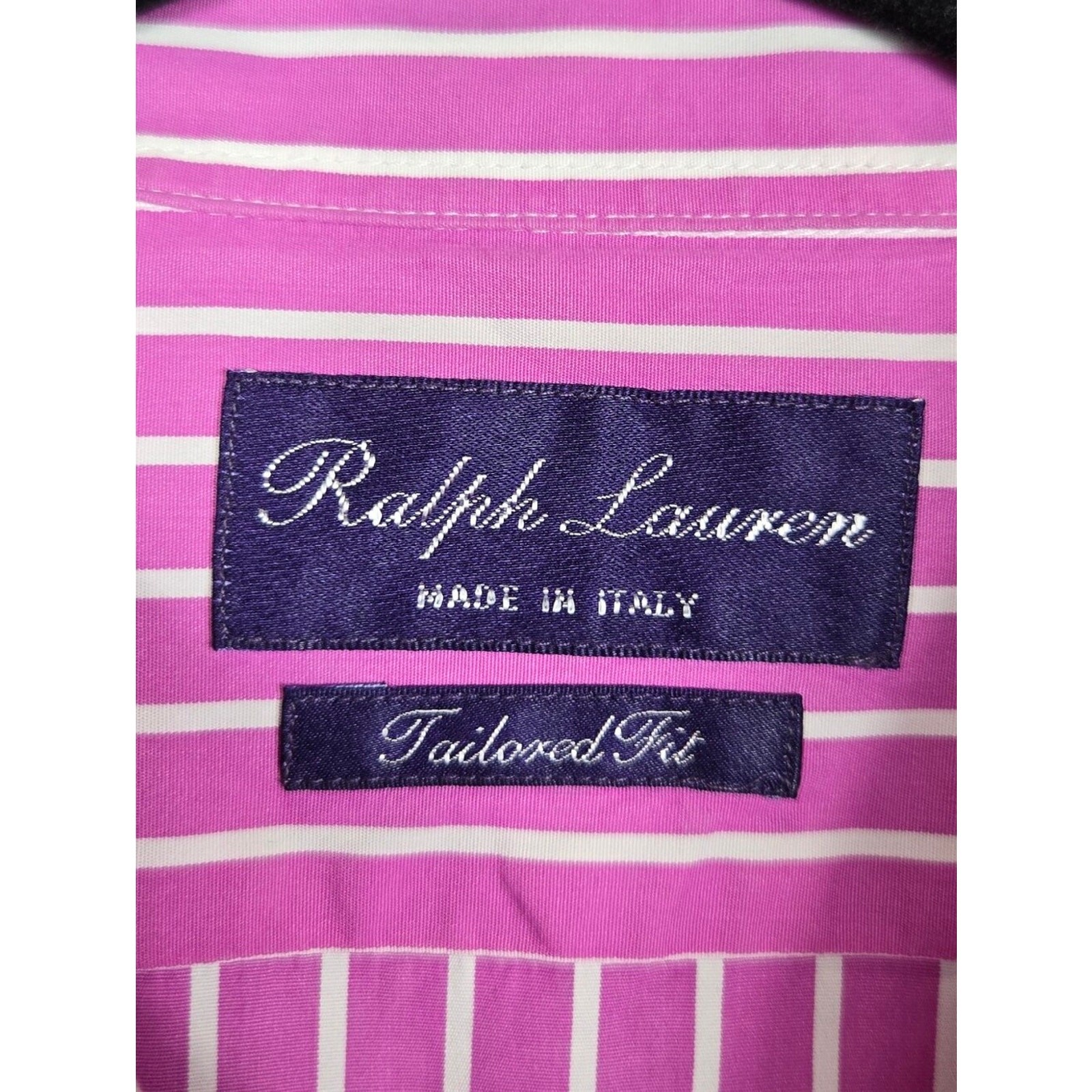 Ralph Lauren Purple Label Italy Pink White Stripe Button Down Dress Shirt 17.5